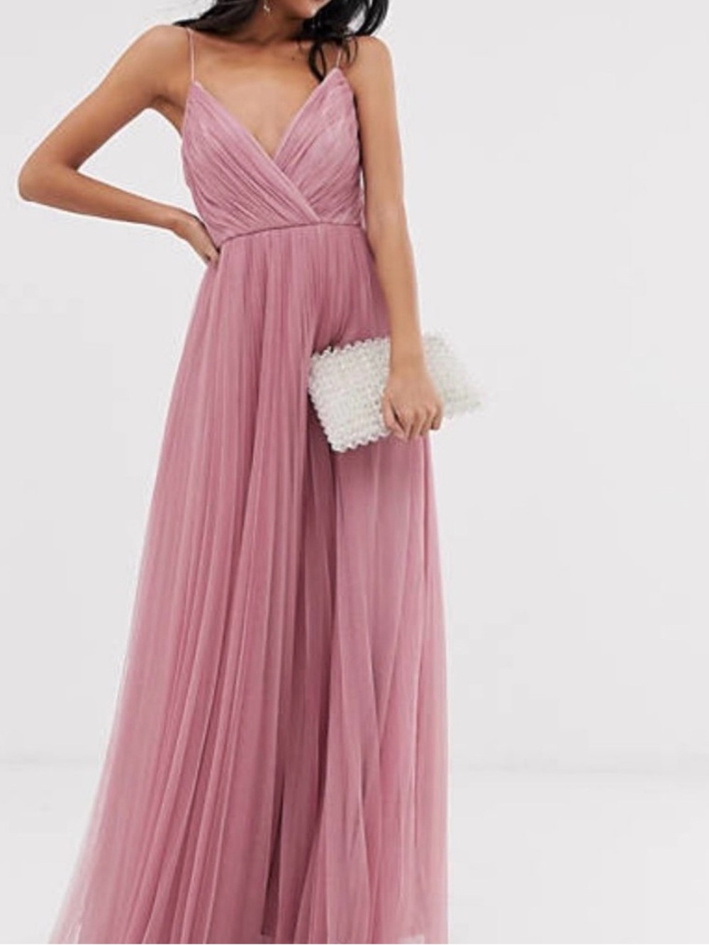 Asos Pink Tulle Mesh Long Sleeveless Maxi Gown| 14